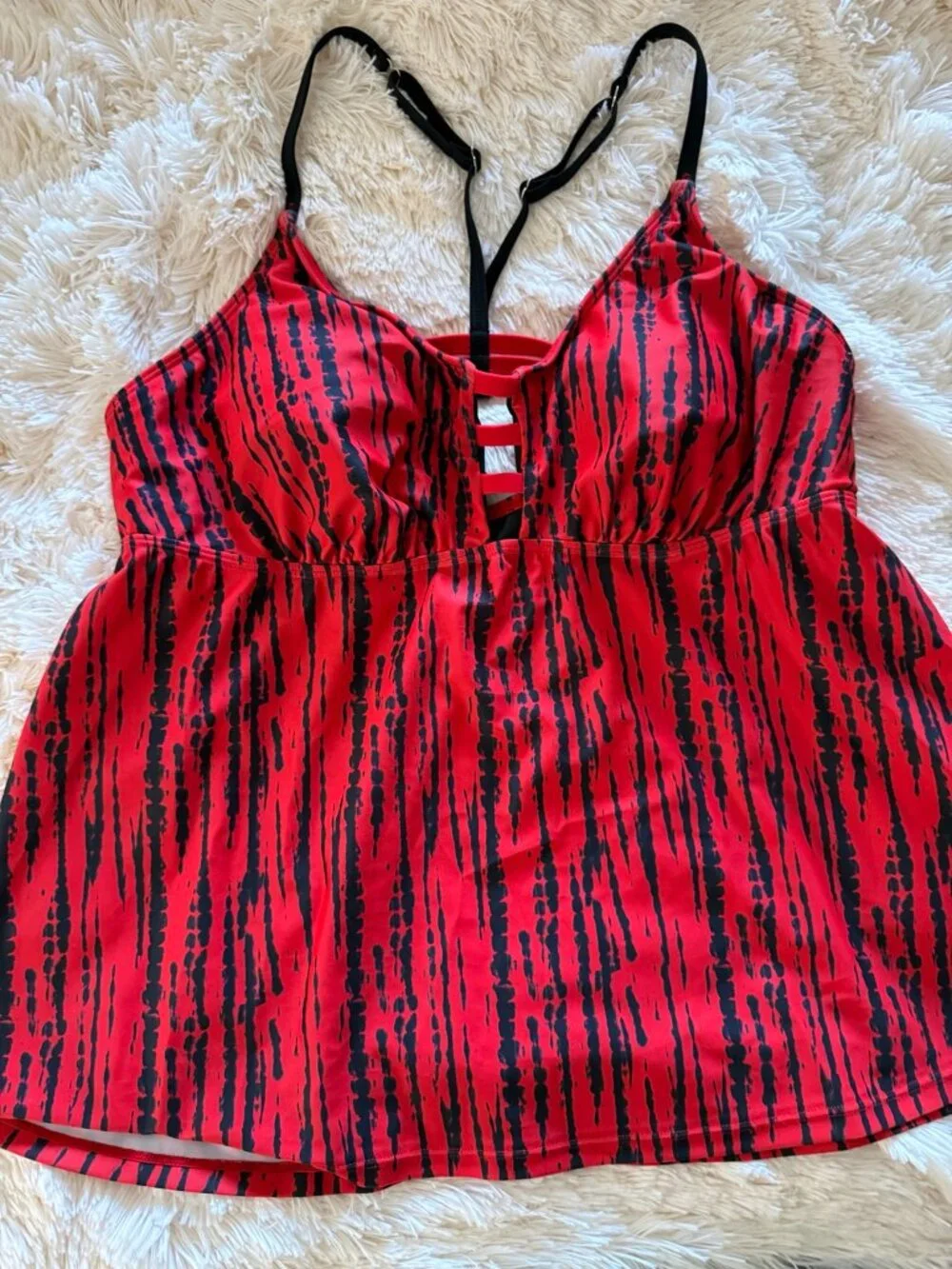 NWOT XL Red Black Padded Tankini Swim Top Only